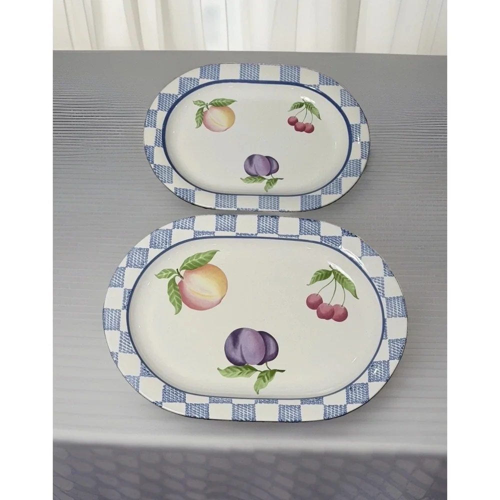 Discontinued Pfaltzgraff Hopscotch Fruit Oval Serving Platters Set Of 2